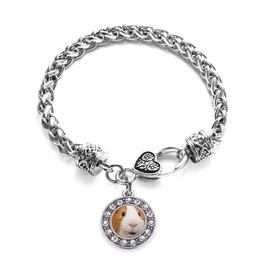 Inspired Silver - I Love Guinea Pigs - Silver Braided Bracelet for Women - Circle Charm Bracelet Jewelry Gift with Cubic Zirconia - Women's Charm Bracelet with Lobster Claw Clasp