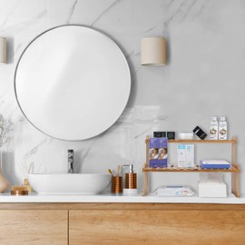 GURECOD 14.6"/18.5" 2 Tiers Bamboo Plant Stand Shelf,Desk Flower Pot Holder,Adjustable Desktop Shelf Display Organizer Ladder Rack For Office Decorate Storage Rack,Kitchen rack (18.5" Length)