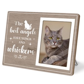 Cat Picture Frame, Cat Memorial Wooden Photo Frame, Pet Remembrance Gift, Sympathy Gift for Pet Owner, Cat Memorial Gifts for Loss of Cat, The Best Angels Have Wings and Whiskers (Gray, 4 x 6 Photo)