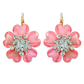 Navachi 18k Gold Plated Flower Pink Acatate Crystal Hoop Az1585e leverback Earrings