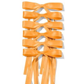 6Pcs Orange Tassel Ribbon Bow Hair Clips for Women Girls with Long Tail 9.8" Solid Stain Hair Bows Alligator Barrettes for Her Wedding Birthday Party Decor Accessories