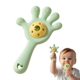 OUDQFCJ Baby Rassel Zahnring BPA-frei Lebensmittel-Qualität Würgerecht-Design Griffstärkung geeignet für Hörentwicklung und Zähneentwicklung ideal für Babys im Alter von 0-36 Monaten (Grün)