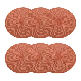 HARFINGTON 6pcs Round Braided Placemats 15" Non-Slip Round Table Mats for Dining Tables Washable Heat Insulation Woven Placemats Indoor Outdoor for Family Holiday Dinner, Orange