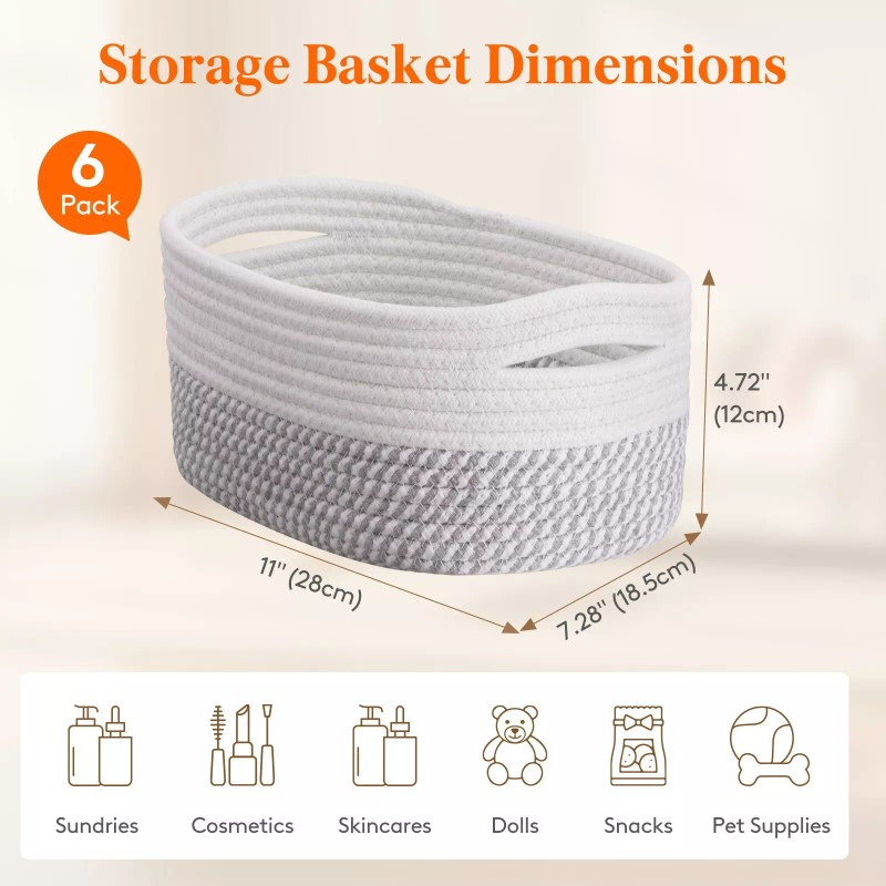 Lifewit 6 Pack Woven Baskets for Storage, Cotton Rope Baskets
