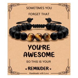 MOOGEEN Inspirational Gifts for Men Tiger Eye Beaded Bracelets Sometimes You Forget You Are Awesome Anniversary Birthday Christmas for Him Men Husband Son Appreciation