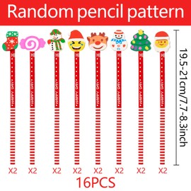 KIKVTER Christmas Pencils, Pack of 16 Children's Pencil with Eraser, Christmas, Wooden Christmas HB Pencil Set, Christmas Pencils for Children Party Favour (Random Style)