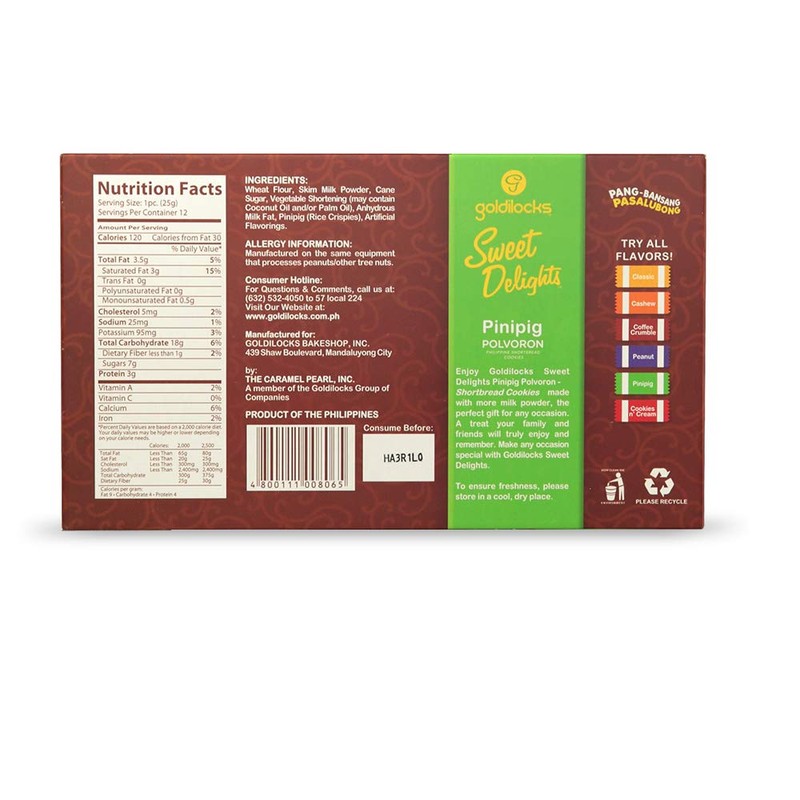 Goldilocks Sweet Delights Philippine Shortbread Cookies (Pinipig, 2 Pack)