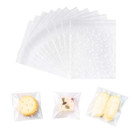 200 Pcs Clear Cellophane Bags, Cookie Bags Thickened Self Seal Cellophane Bags White Polka Dot Packaging Bag Plastic Small Sweet Bags for Bakery, Cookie, Candies, Gift (7 X 7+3cm)
