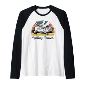 Chubby Tabby Cat Pure Bread Rolling Fatties Funny Vintage Raglan Baseball Tee