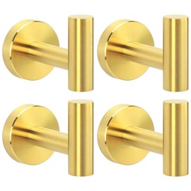 Livabber Bathroom Towel Hooks, 304 Stainless Steel Robe Towel Hooks Waterproof Shower Hooks Wall Mounted, Heavy Duty Towel Hangers for Bathroom Kitchen Bedroom, 4-Pack (Gold)
