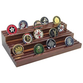 Challenge Coin Display Stand, Solid Wood Military Coin Holder Display, 9 Rows of Challenge Coin Holders, Holds 45-60 Coins