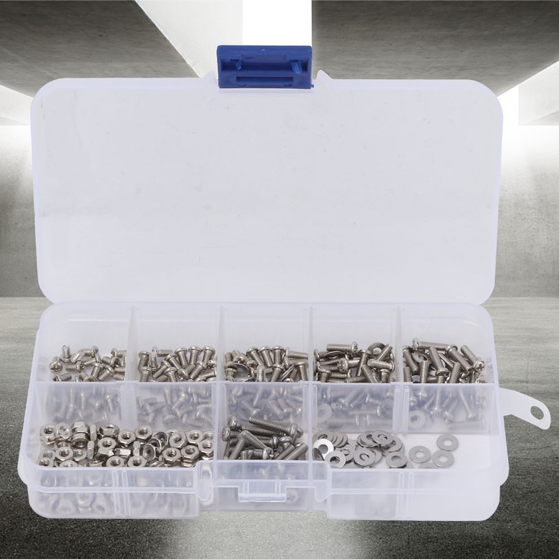360pcs M2.5 Cross Stainless Steel Screw Bolt Nut Washer Assortment