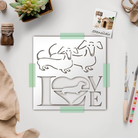 Love Dogs Dachshunds Stencil 5.5 x 5.5 inch Art Craft Template Logo for Scrapbooking Wall, Wood, Glass Painting for Airbrush Painting Drawing and More Reusable Stencil STENCILAIR