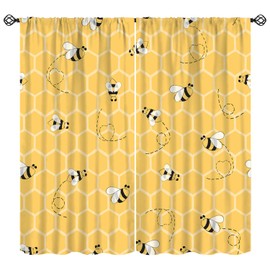 KANEPE - Cortinas de abeja de miel para niños, bonitos panales de abeja amarilla, tratamientos rústicos de ventana, cortinas opacas con bolsillo para barra, 2 paneles para recámara, sala de estar, 42