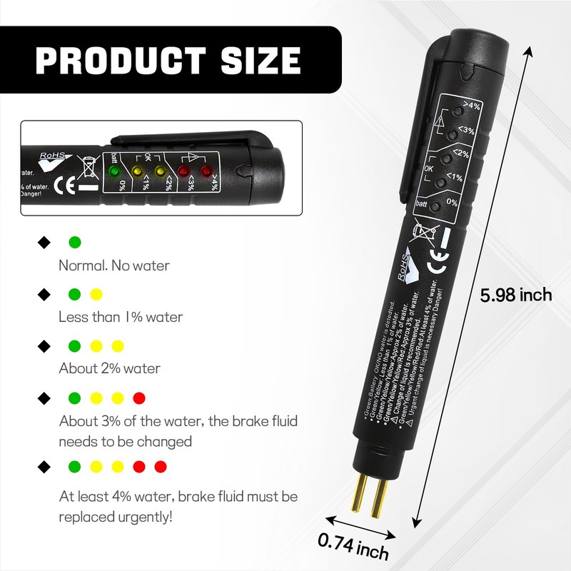 wuyaoyao Brake Fluid Liquid Tester Pen with 5 LED Indicators,