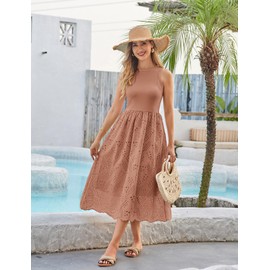 GRACE KARIN Beach Sundresses for Women Sleeveless Tank Dress Summer Casual Empire Waist Dress Cotton Pink Midi Dress Solid XL
