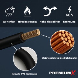 Premium X Fahrzeugleitung FLRY-B 20m 0,75mm² Schwarz I Flexible KFZ Kabel Litze I asymmetrisch konstruiert I für Fahrzeuge, Motorräder, Anhänger & Wohnwagen