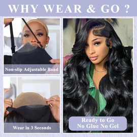 LuAiJa Wear And Go Glueless Wigs Human Hair Pre Plucked Pre Cut 9x6 Hd Lace Front Wigs Human Hair Body Wave 200% Density Closure Wigs Human Hair 24 Inch Black Human Hair Wig for Women