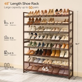 Nunsino Shoe Rack, Long Shoe Organizer,Max Holds 50 Pairs,8 Tier Metal Shoe Storage Shelf,4-Tier Stackable Shoes Organizer for Garage, Entryway,Bronze