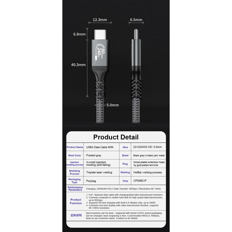 USB 4 Cable 6.6FT for Thunderbolt 5 Cable 80Gbps, up