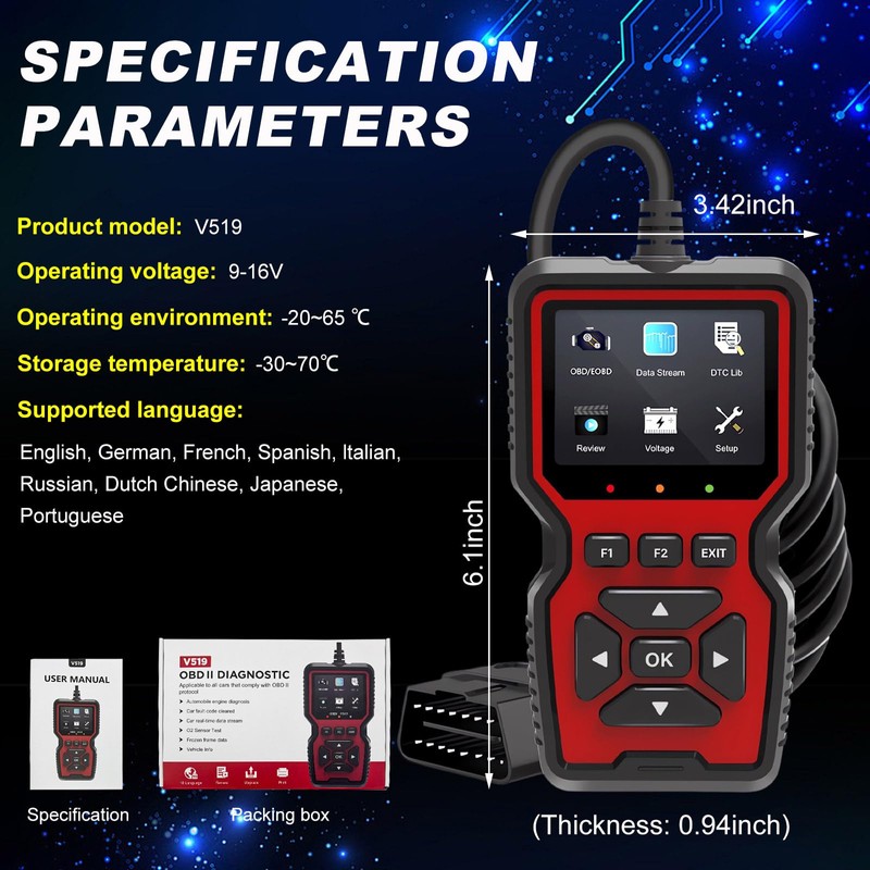 Yourkar OBD2 Scanner Diagnostic Tool, Code Reader OBD II Scanner