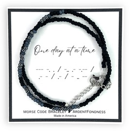 Men's One Day at a Time Morse Code Beaded Wrap Bracelet for Him Encouragement Gift Serenity Prayer