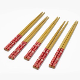 ExcelSteel 10 Pc Red Cherry Blossom Bamboo Chopstick Set