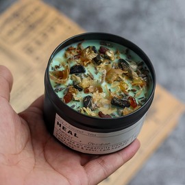 Obsidian Crystal Stone Energy Candle, Good Aura Health Protection, Baltic Amber Chakra Magic Vegetarian Affirmation Gift.(HEAL)