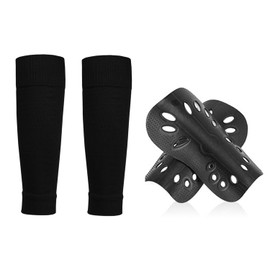 Roczential Soccer Shin Set - 2 PCS Soccer Shin Pads and Shin Guard Sleeves, Lightweight Football Leg Protection for Adults/Kids, Shock-Absorbing Calf Pads (Black, Kid)