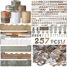 Kosiz Farmhouse Bulletin Board Decoration Set 118 ft Scalloped Bulletin Board Borders Classroom Poster Border Trim with 257 Pcs Letter Number Symbol Cutout for School Decor
