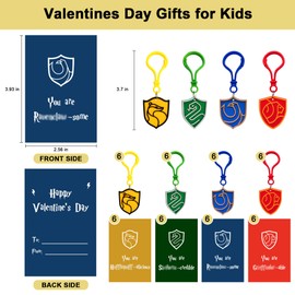MoimTech Valentines Day Gifts for Kids, 24 Valentines Cards for Kids with 24 Magic Wizard School Keychains, Valentines Day Gifts for School Classroom Boys Girls Exchange