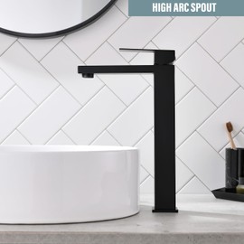 Bathroom Sink Faucet, Matte Black Tall Vessel Sink Faucet, Single Hole Bathroom Faucet Lavatory Vanity Sink Faucet with Pop-up Drain, BF012B