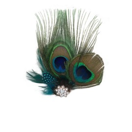 Aliotech Beautiful Butterfly Peacock Feather Hair Clip Pins with Rhinestones,Feather Hair Clip Pin Bridal Wedding Dance Party Hair Accessory(Octagon)