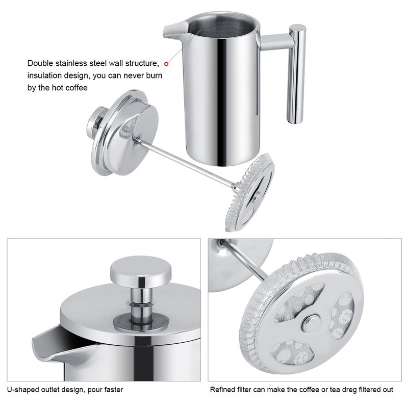 Cafetera Prensa Francesa de Acero Inoxidable 350ML Cafetera de Pared