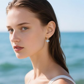 YFN Stingray Earrings Sterling Silver Blue Opal Manta Ray Dangle Drop Earrings Stingray Jewelry for Women Manta Ray Gifts for Mom