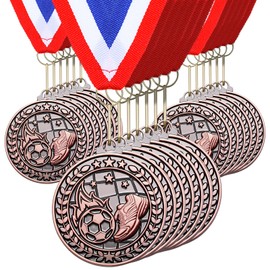 Remuuly 30 Packs Bronze Medals Bulk, 2'' Award Medals Team Participation Trophies with Red White and Blue Striped Ribbon for Competitions Celebration Prizes Gift Sports Themed Party Favor(Soccer)