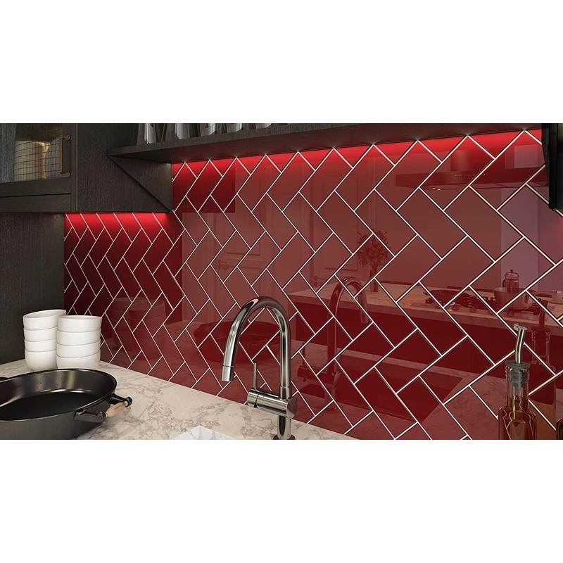 Tenedos Ruby Red 3x6 Red Glass Wall Tile Mosaic Backsplash