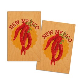 New Mexico, Red Chiles, Letterpress, (4x6 Birch Wood Postcards, 2-Pack Stationary, Rustic Home Wall Decor)