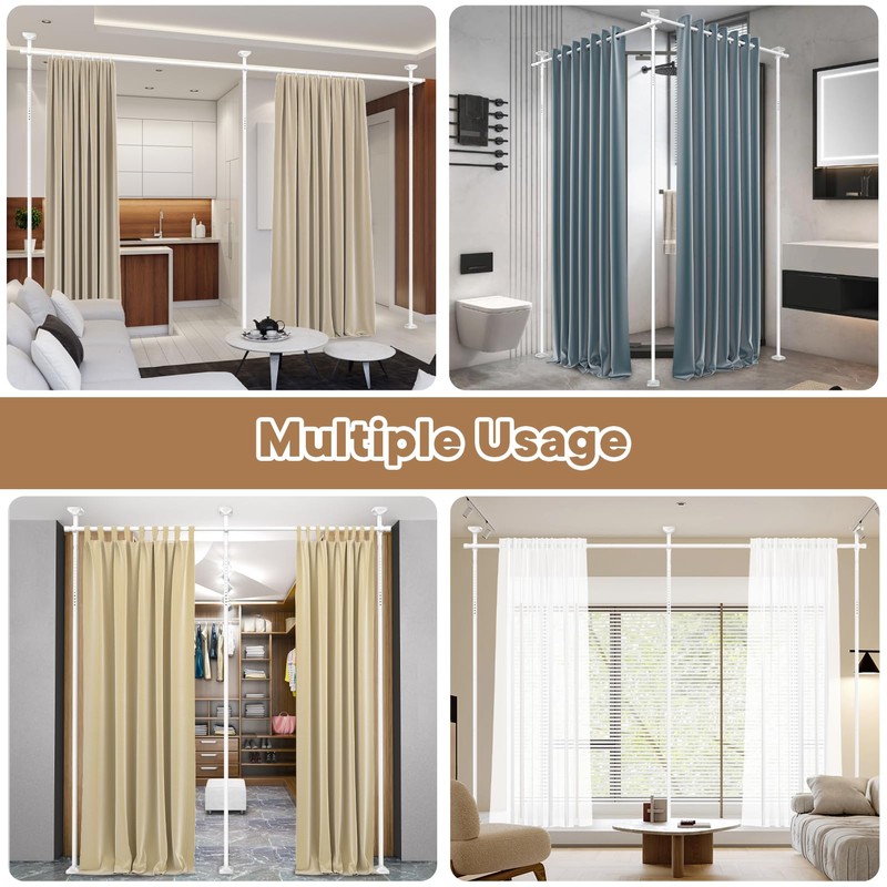 Bonpally Room Divider Curtain Rod, No Drilling Tension Rod for