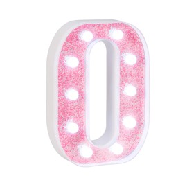 EUFONY Pink Glitter Marquee Light Up Letters, Battery Powered LED Alphabet Letter Lights Sign for Birthday Party Table Decorations, Wall Decor for Girls Room, Pink Initial Letter O w/Cool White Lights