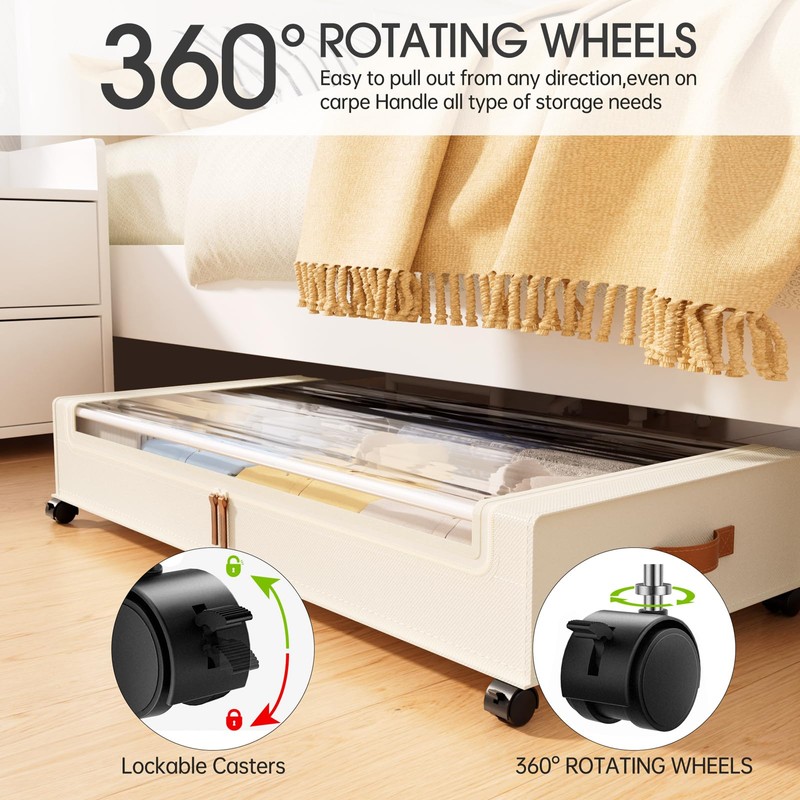 Yecaye Under Bed Storage with Wheels 2Pack, 70L Larger Capacity