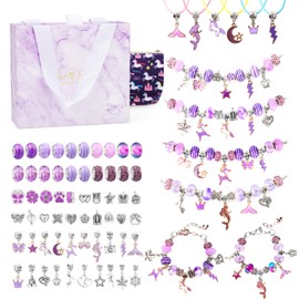 ARCROS Girls Toys Age 6-10, Kids Jewellery Making Kit for Girls, Best Presents for 5 6 7 8 9 10 Years Old Girls, Charm Girls Bracelet Making Kit, Arts & Craft Sets for Girls, Purple