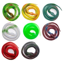 Toyseum 8 x Rubber Toy Snakes, Long 65cm Realistic Python Style Fake Snakes in Vibrant Colours, Ideal Jungle Party Bag Fillers for Kids, Fun Reptile Animal Props, Pack of 8