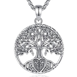 AEONSLOVE Viking Tree of Life Necklace for Men and Women, 925 Sterling Silver Rune Necklace, Yggdrasil, Valknut Vegvisir, Wolf and Raven, Dragon Pendant, Nordic Mythology Amulet Odin Jewellery,