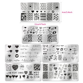 WOKOTO 6Pcs Heart Nail Stamping Plates For Nails Heart Image Templates For Nail Art Stamps Plates Nail Stamping Kit Gel Plates For Women Girls Nail Plates For Nail Art Designs Printing Plates
