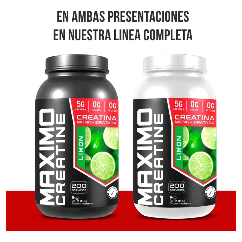 Creatina Monohidratada 1kg Maximo Protein 200 Porciones Limón