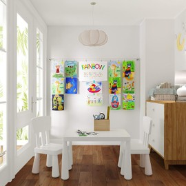 Wallniture Barre Wire Picture Hangers for Kids Crafts and Artwork, Expandable 196 Inch Wall Decor with 48 Clips Set