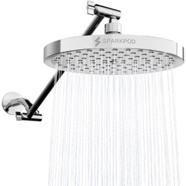 SparkPod Round Rain Shower Head with Shower Head Extension Arm - High Pressure Rain - Luxury Modern Look - No Hassle Tool-less 1-Min Installation (16" Shower Arm Extension, Luxury Polished Chrome)