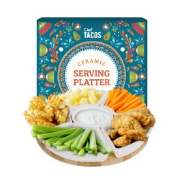 Chef Tacos Ceramic Taco Serving Platter - Divided Serving Tray for Taco Tuesday Lazy Susan Taco Bar - Chip and Dip Serving Set for Party - Appetizer Serving Tray for Salsa, Snacks (10 in)
