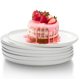 AISBUGUR Dinner Plates Set of 6,8-inch Ceramic Dessert Plates for Kitchen, Round Salad Plates with Lip Edge, Microwave & Dishwasher Safe, Scratch Resistant, Great Gift, White